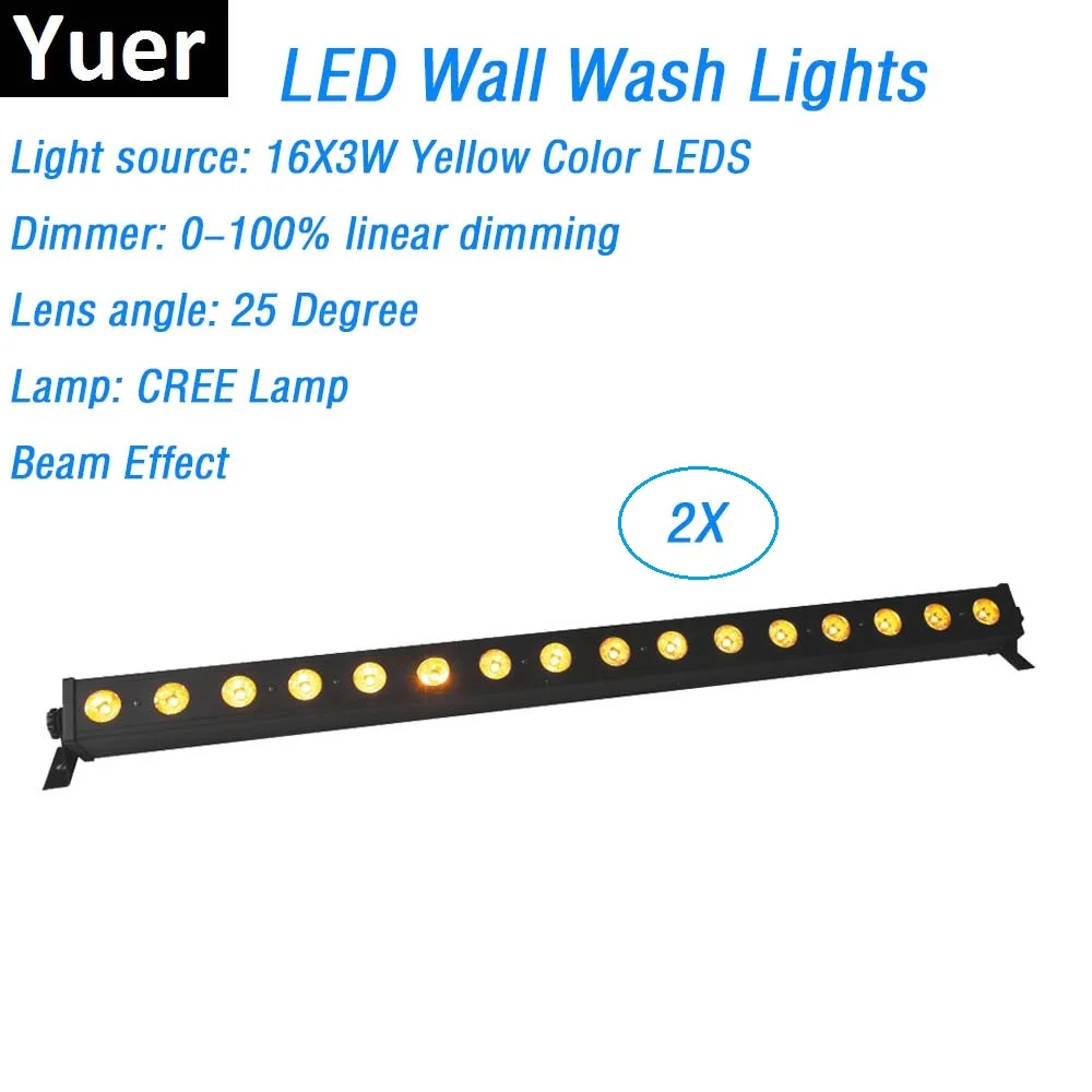 

2 Unit 16X3W Yellow Color LED Wall Wash Lights DMX512 LED Flood Lights LED Washer Wall Disco Lights DMX512 Light Music Control