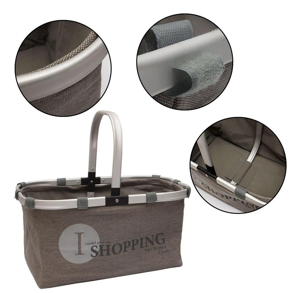 

Foldable Eco Shopping Basket Carry Bag Folding Aluminium Frame Collapsible Handles Storage Baskets Picnic Oxford Camp Basket