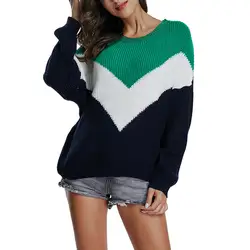 Высокое качество модные осень-зима Для женщин свитер Для женщин в полоску с длинными рукавами и круглым вырезом Вязание пуловер Трикотаж