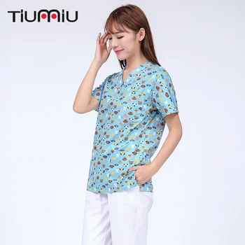 

Nurses Doctors Scrub Tops Short-sleeved Star Pattern Surgical Hospital Beauty Salon Operating Room Workwear Jacket Cute Clothing