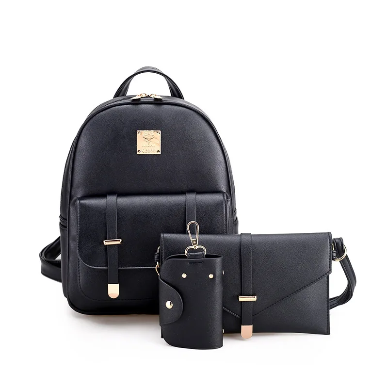 Fashion Backpack Women Pu Leather Small Backpacks Cute 3 Sets Bag School Bags For Teenage Girls Female Shoulder | Багаж и сумки