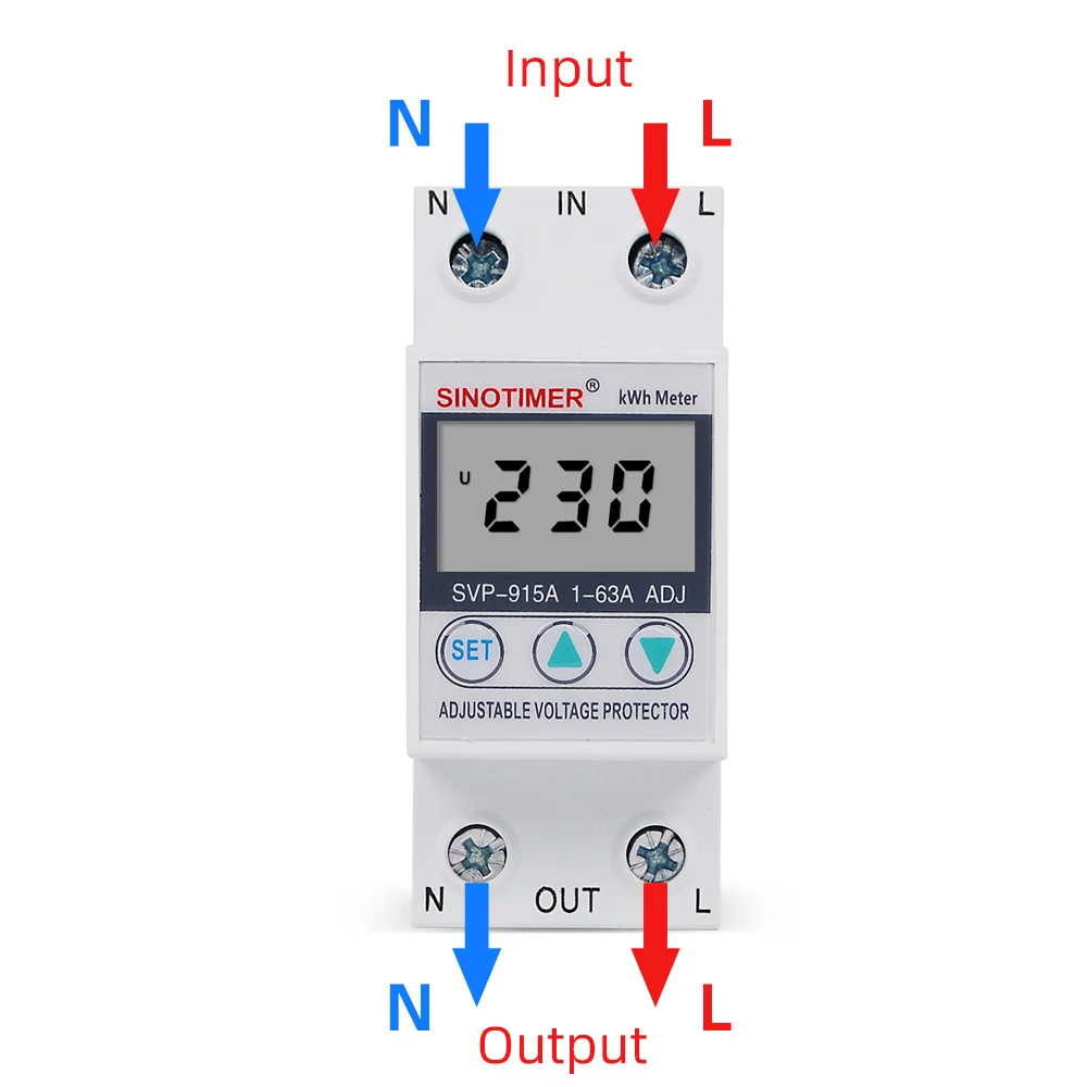 SVP-915A 63A Многофункциональный ограничитель тока ваттметр дом стабилизатор напряжения Регулируемая автоматическая защита от перенапряжения