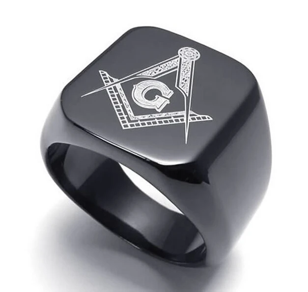 

Punk Size 7-15# 316L Stainless Steel Silver White Freemasonry Rings Black Plated Masonic Ring Jewelry