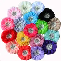 50 個/18 色トップ販売ビーズ生地シフォンフリル花 w/パールラインストーンセンター子供のための子供ガールズヘッドバンド