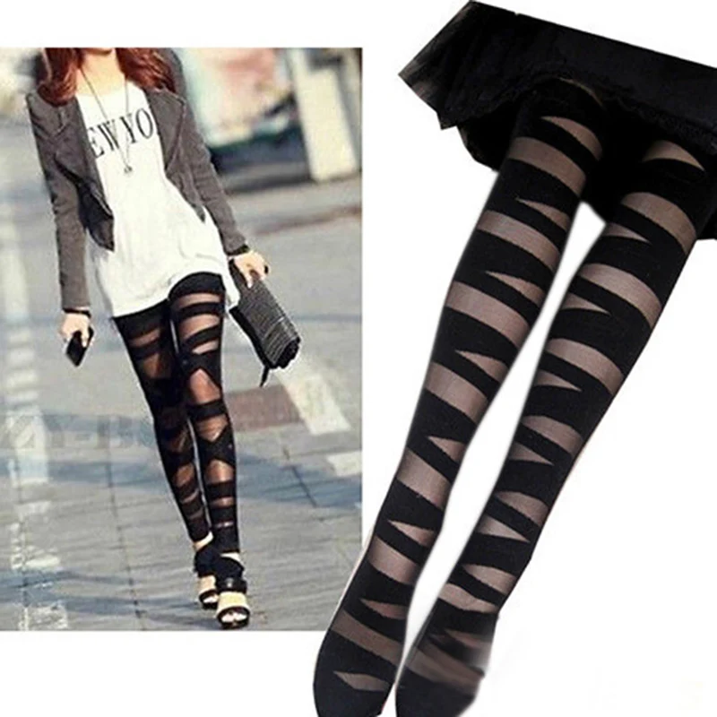New Stylish Fashion Women Sexy Pantyhose Black Ripped Stretch Vintage