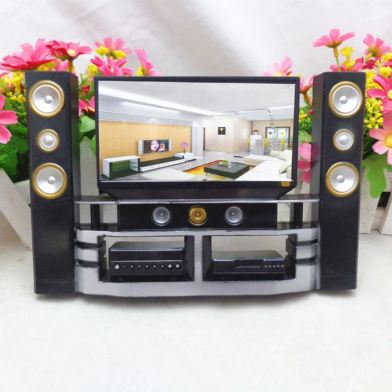 

21cm Mini Hi-Fi 1:6 TV Home Theater Cabinet Set Combo For Barbie Doll Accessories Appliance Baby Toy Christmas gift