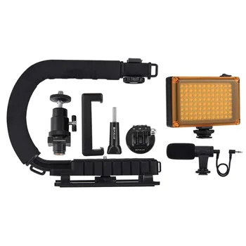 

PULUZ U/C Shape Portable Handheld DV Bracket Stabilizer LED Studio Light Video Microphone Kit Cold Shoe Tripod for Gopro /SLR