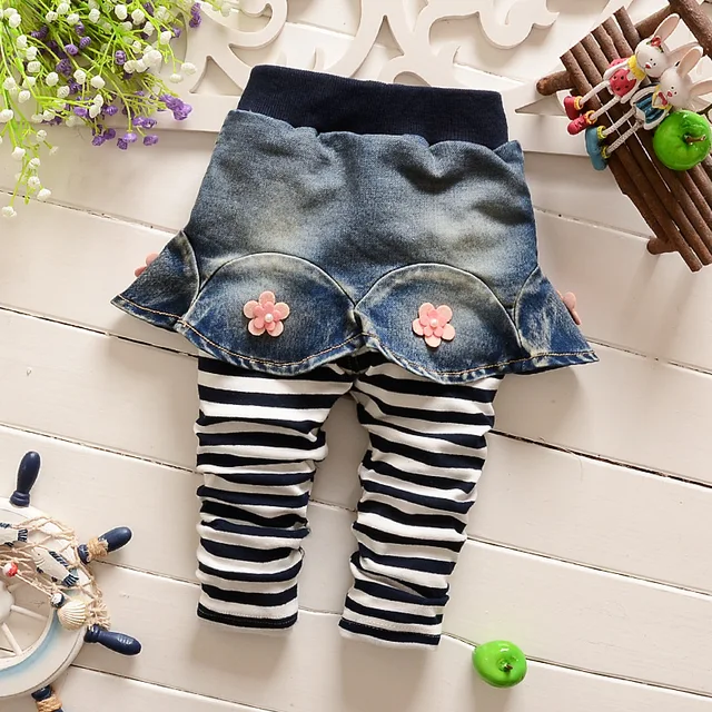Fashion Autumn Baby Infants Girls Kids Children Denim Jeans Flower