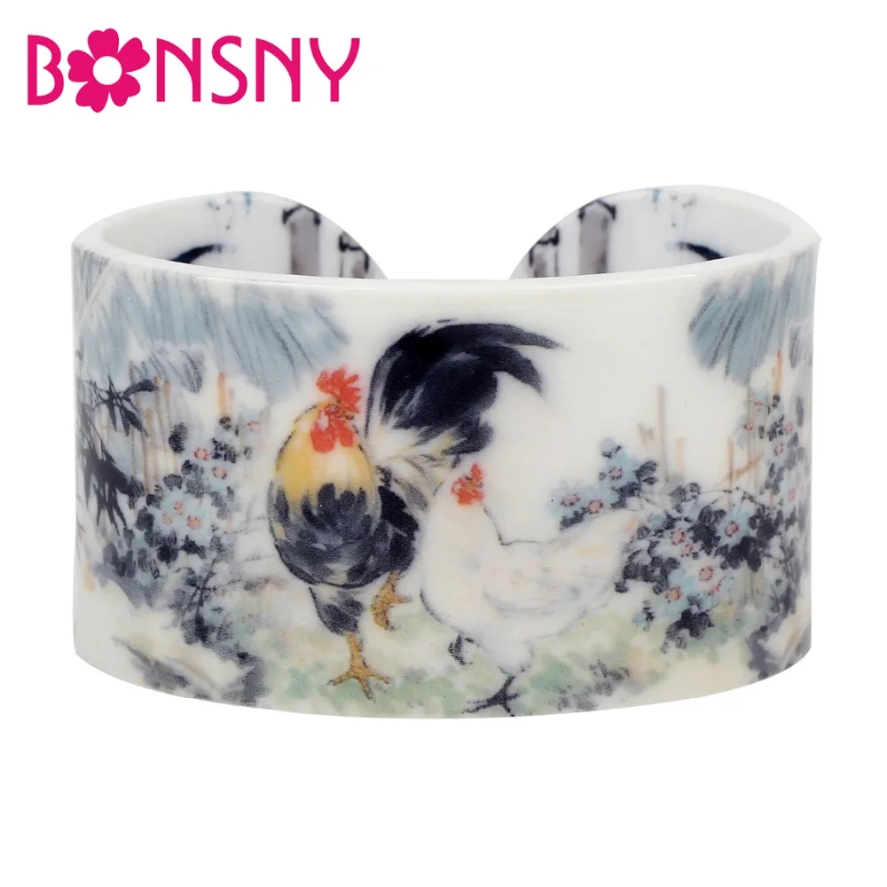 Пластиковые браслеты Bonsny в китайском пасторальном стиле с рисунком курицы