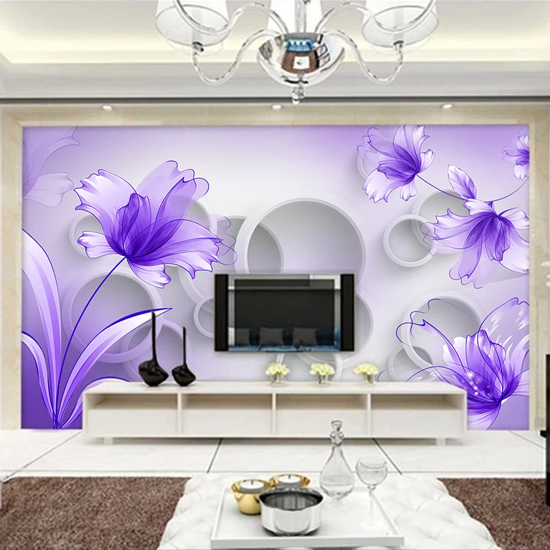 Wall Mural Wall Painting Purple Lily Transparent Flowers Modern Fashion 3D Living Room TV Background Cloth Wallpaper 3d wallpaper mural wall covering wallpaper canvas painting wallpaper