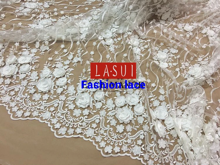 LASUI 3D цветы сетка ткань аппликация из белого кружева блестки вышивка кружевной материал для свадьбы платье прозрачные материалы X0273