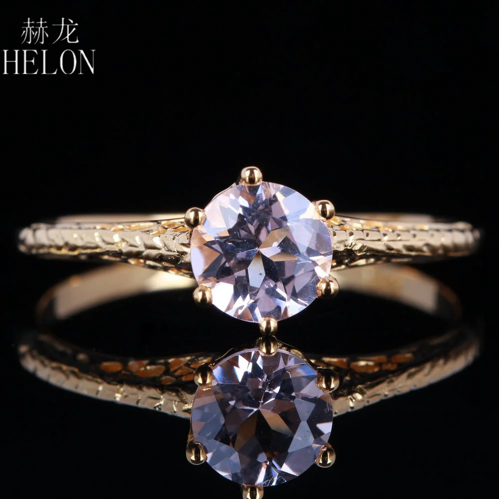 

HELON 6mm 0.72ct Pink Morganite Jewelry Solid 14k Yellow Gold Anniversary Vintage Ring Fashion Women's Ring Art Deco Style Ring