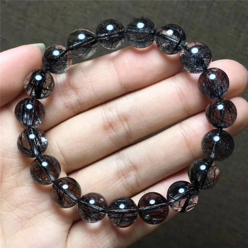 Natural Black Hair Rutilated Quartz Stone Bracelet  (3)