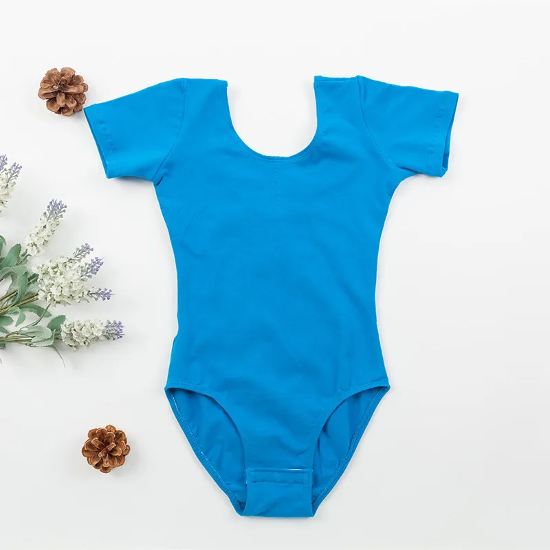 Girls Ballet Dance Leotard Spandex Cotton Short Sleeved Bodysuit Skating Dresses Dance Wear