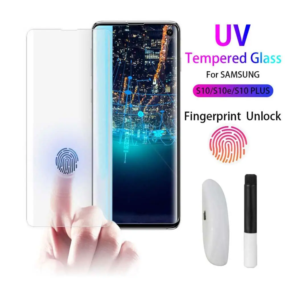

NICE Fingerprint Unlock UV Tempered Glass Screen Protector for Samsung S10 Plus S10e