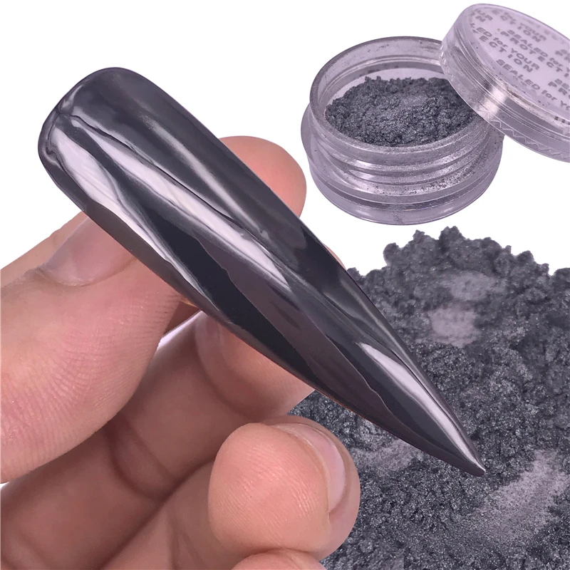 Black Mirror Nail Glitter Powder 0.5g Gun Metal Color Dazzling Shining Chrome Pigment Dust Paillettes Nail Art Decorations
