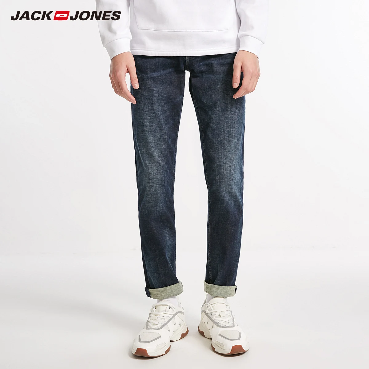 Jack Jones, новинка, Брендовые мужские джинсы, хлопок, одноцветные, прямые, повседневные джинсы, брюки, джинсовые штаны для мужчин | 218432520 - Цвет: Denim blue