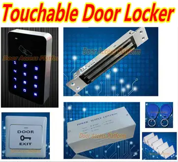 

Touchable Keypad Code+EM ID Card Access control machine kit+power supply+180KG,300lbs Inbuilt Doorframemagnetic lock+Exit button