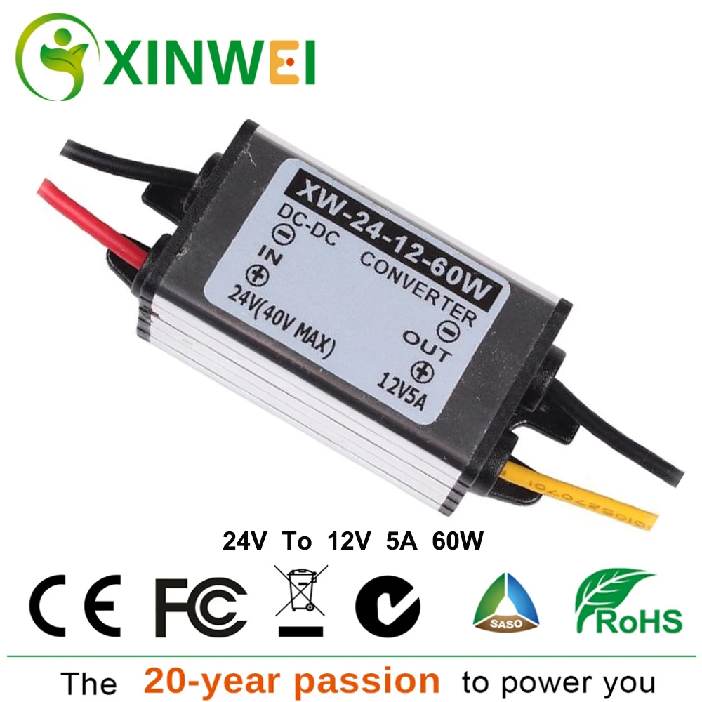 

XINWEI Step Down Aluminum Voltage DC 60W DC Converter 24V To 12V 5A Regulators Stabilizers Suitable For Car Alarm Radio And Ect