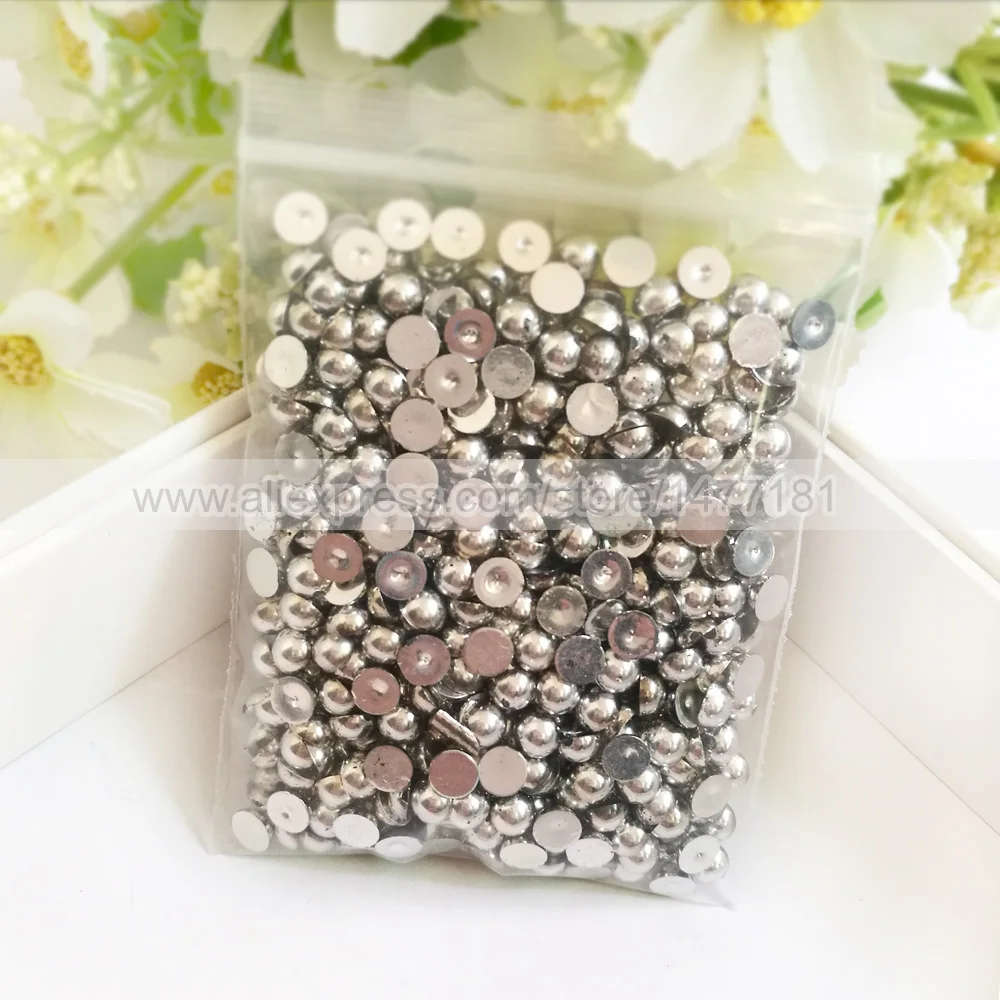5mm half round pearls A42 Metallic Silver