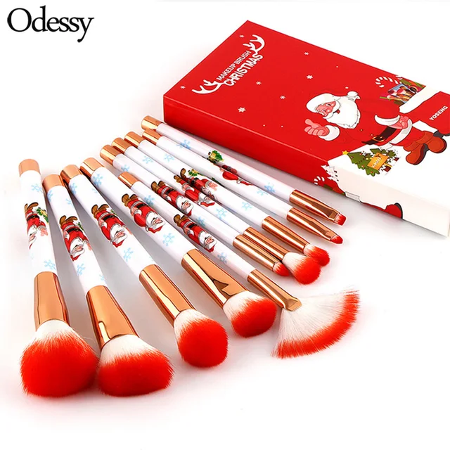 2018 Novelty Christmas Gift 10 pcs Santa Makeup Brushes High Quality