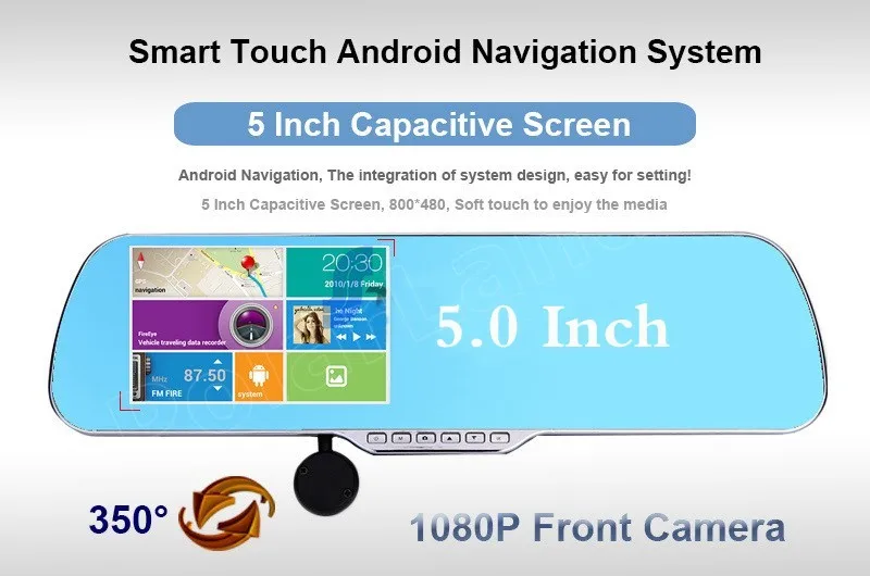 Для android 5 дюймов сенсорный ЖК-экран wifi gps навигация петля камера видео рекордер зеркало заднего вида Автомобильная камера DVR gps модуль