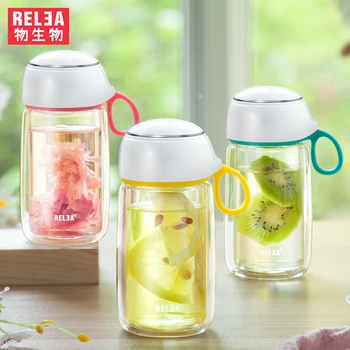 

400ml double layer glass bottle coffee water juice flask office travel portable cup Heat Resistant Borosilicate glass bottle