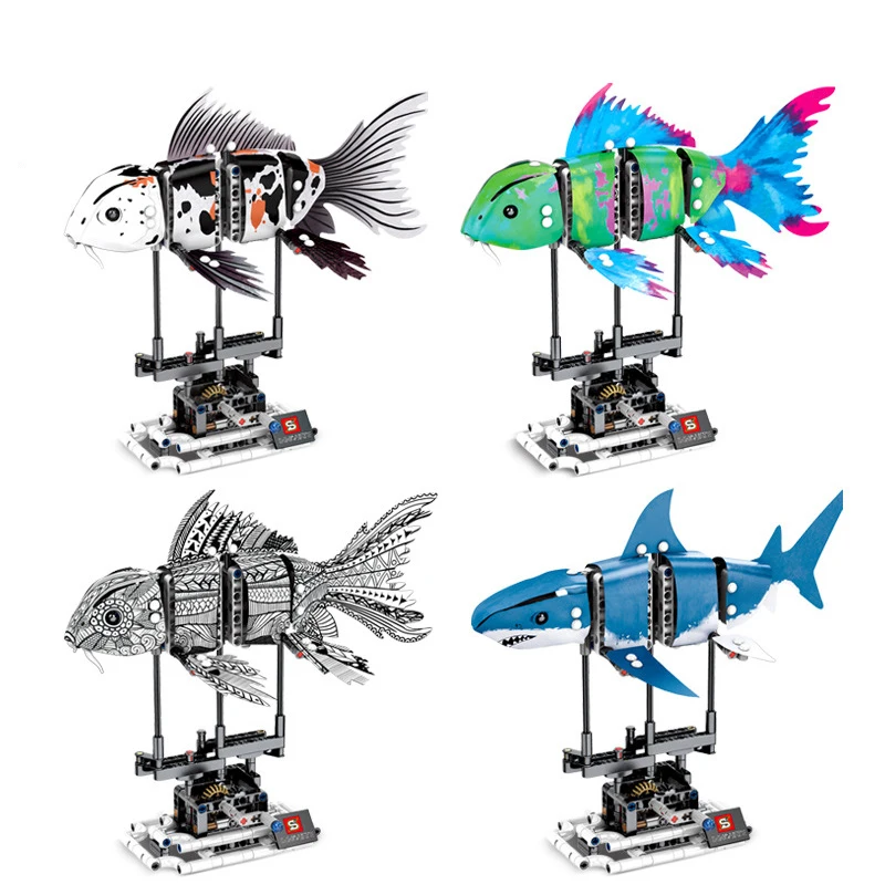 

Children's building blocks toy Compatible Legoingly city Koi fish deep sea giant shark DIY figures Bricks birthday gifts