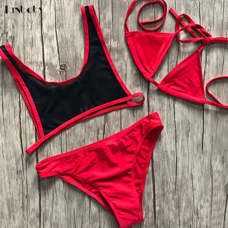 

3 Pieces Bikinis Set Brazilian Girls Swim Suits Sexy High Cut Micro Bottom Bikini Push Up Bandage Top Beach Red Swimming Suits
