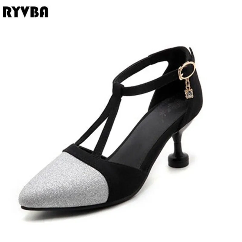

RYVBA fashion pointed toe Thin high heels pumps woman 2018 summer Female t-strap shoes elegant nubuck suede womens causel Pumps