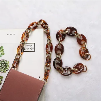 

40cm Leopard Acrylic Handbags Handle Luxury Handmade Chains Chic Pig Nose Shape Buckle Shoulder Bag Belts Bag Accessories Purses
