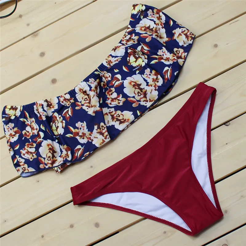 

Bikini 2017 Newest Summer Beach Hot Swim Wear Women Shoulder Bathing Suit Female Swimsuit Bandeau Biquini Mujer Print Beachwear
