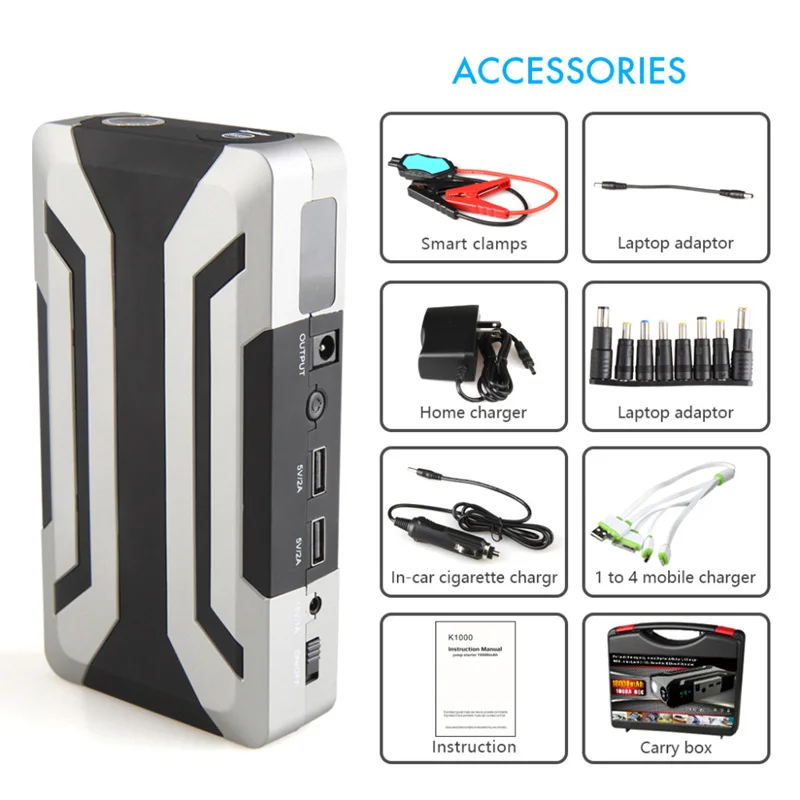Car Jump Starter 18000mAh Portable Power Bank Car Charger Booster for Petrol 8.0L Diesel 6.0L with 1000A Peak Current Car Jump Starter 18000mAh Portable Power Bank Car Charger Booster for Petrol 8.0L Diesel 6.0L with 1000A Peak Current