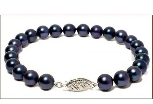 

Wholesale price 16new ^^^^natural 9-10mm Australian south sea black pearl bracelet 14k white gold