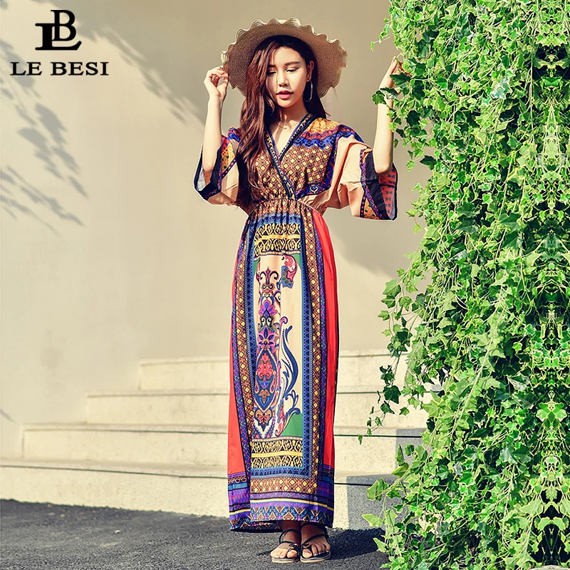 

LEBESI 2018 New Arrival Women's Beach Cover-Ups Plus Size With Sleeve Long Dress Bikini Cover Up