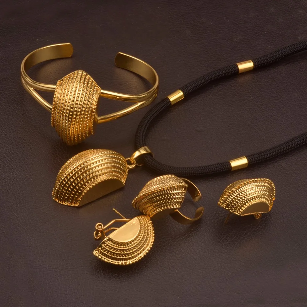 

Anniyo DIY Black Rope Necklace With Movable Circle of Ethiopian Wedding Jewelry sets African Bride Ethnic Gifts #092906