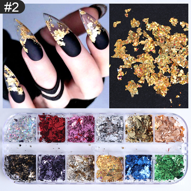 Colors/Box Nail Foils Sticker Paper Metallic Gold Silver Red Mixed Colors Nail Flakies 3D Nail Art Decorations Accessories