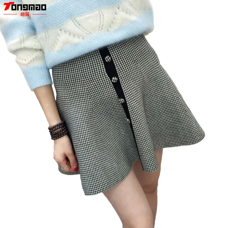 New Winter&Autumn Women Skirts Slim Fashion Casual Solid Ball Gown Button Above Knee Mini Natural