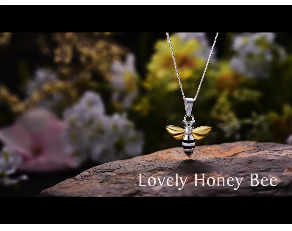 Lotus Fun Реальные Стерлингового Серебра 925 Ювелирных Украшений Ручной Работы Прекрасный Honey Bee Дизайн Кулон без Цепи Acessorios для Женщин
