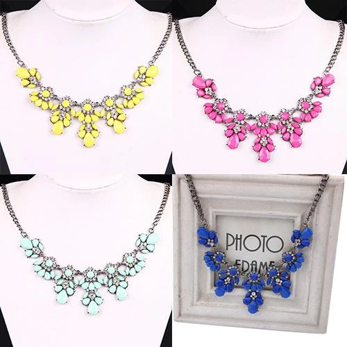 Women Fashion Flower Charm Choker Sweater Chain Statement Bib Chain Necklace Women Fashion Flower Charm Choker Sweater Chain Statement Bib Chain Necklace
