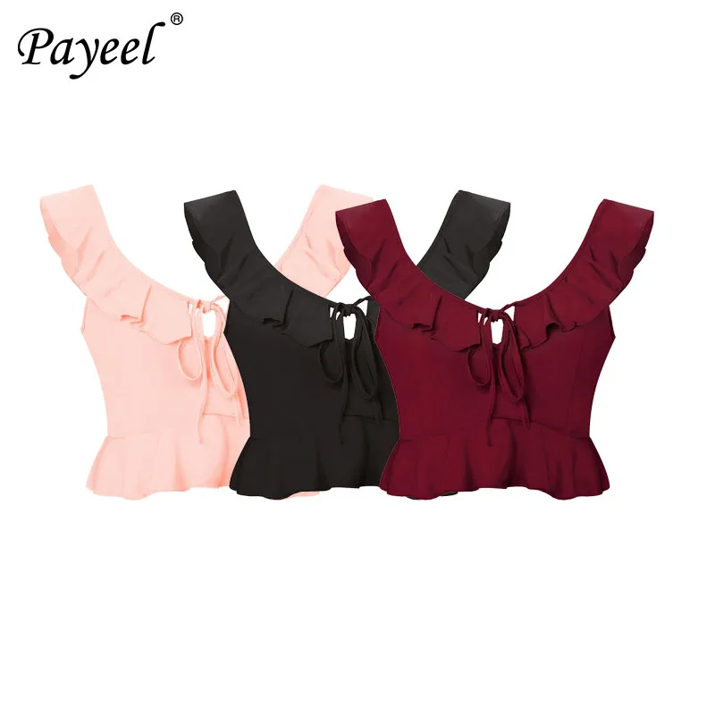 

Women Summer Sexy Tops V-Neck Crop Top Sleeveless Female Tank Tops Hem Ruffles Cropped Top 2019 Streetwear Tie Bow Women Clothes