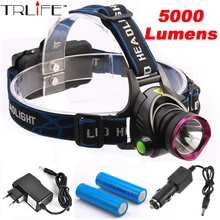 5000 Lumens LED Headlamp CREE XM-L T6 LED Headlight Fishing Light Head Lamp Light + 2*18650 Battery + Charger + Car Charger