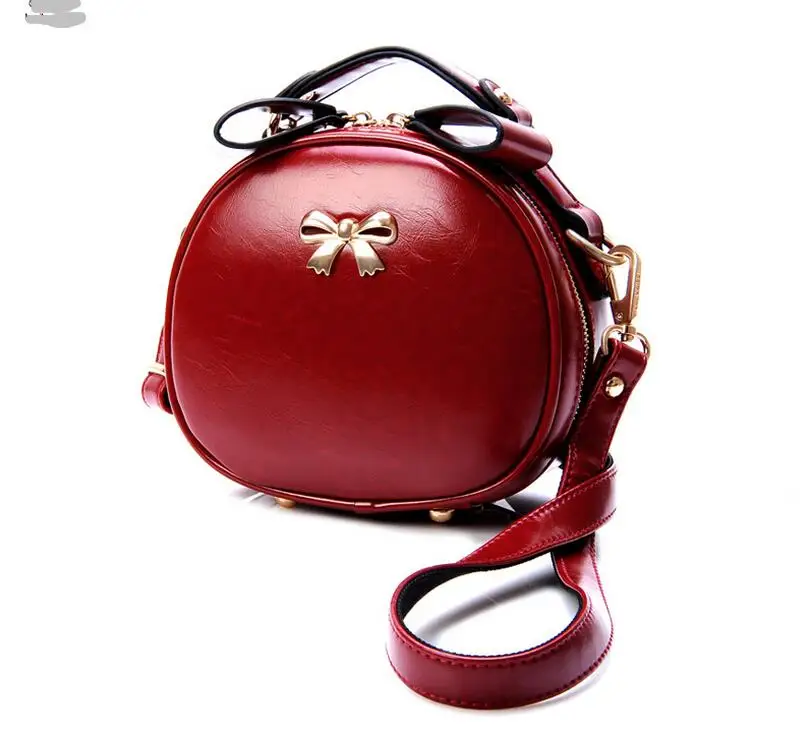 

M596 Popular Cute Individual Character  Bowknot   Pu Leather Round Shoulder Bag Small Size Girl Gift Wholesale