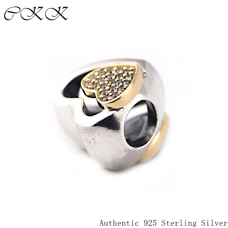 

Authentic 925 Sterling Silver Joined Together Beads With 14k Real Gold & Clear CZ Charm Fit Bracelets DIY Fine Jewelry YL337K