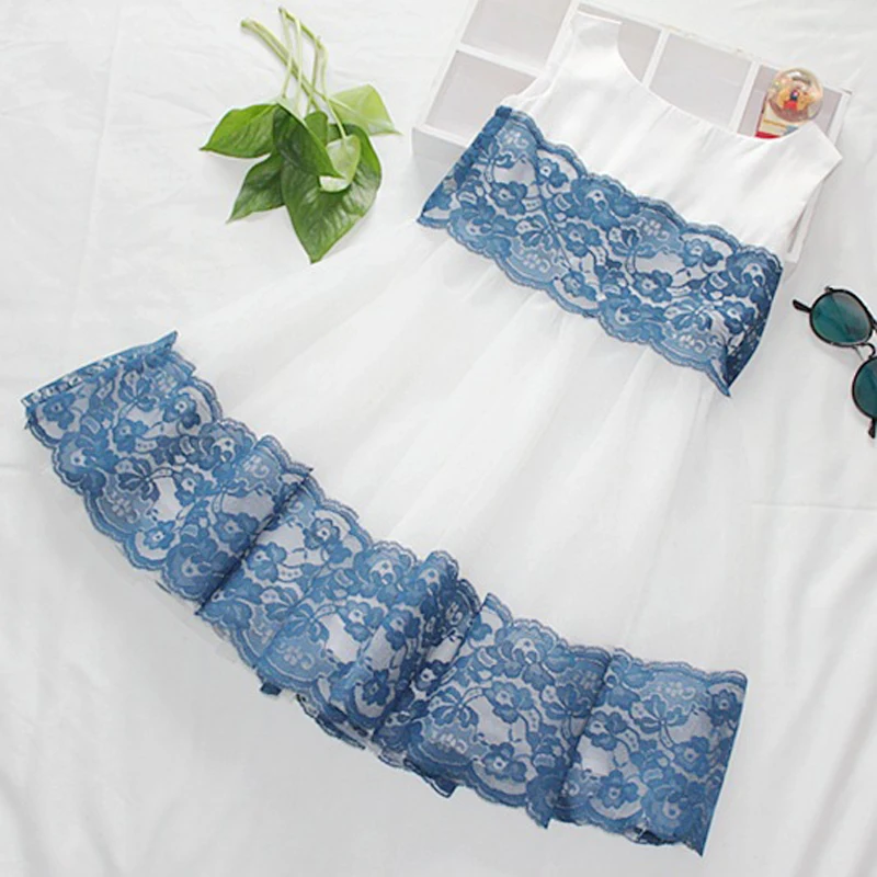 

Girls Dresses 2019 Spring New Children's Wear Girls Fashion Sweet Flowers Lace Stitching Sleeveless Princess Vest Fluffy Dress