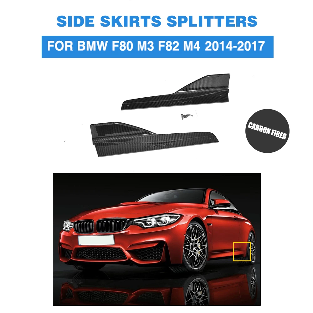 2PCS/Set Carbon Fiber Side Aprons Splitters Rear Side Skirts Guard for BMW F80 M3 4Door F82 M4 2Door 2014-2017 photo