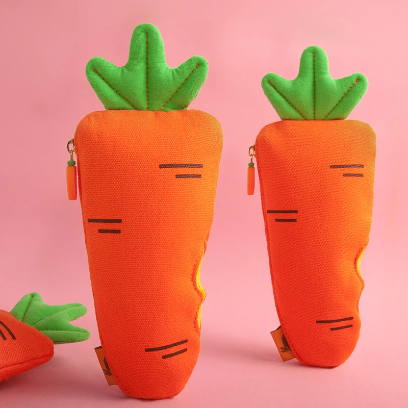 

BLINGIRD Originality Lovely Carrot Canvas Pencil Case Zipper Concise Men And Women Student Stationery Bag Office Supplies