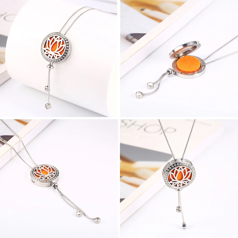 1- A- NP03-5 Essential Oil Diffuser Locket Pendant Necklace Stainless Steel