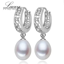 LACEY Real Perla Pendientes de aro, Natural de Agua Dulce pendientes de perlas Para Las Mujeres con Plata de ley 925 Joyería Caliente de la Venta