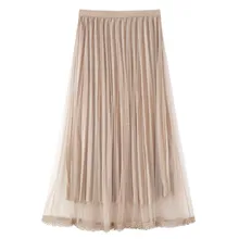 Новое поступление элегантная пряжа сплайсинга бархатная плиссированная юбка кружевная кромка супер фея длинные юбки для женщин